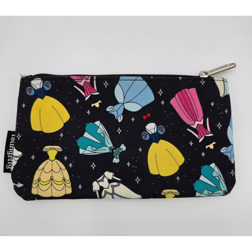 Loungefly Disney Princess Dresses Canvas Zipper Pouch Black All Over Print Pouch